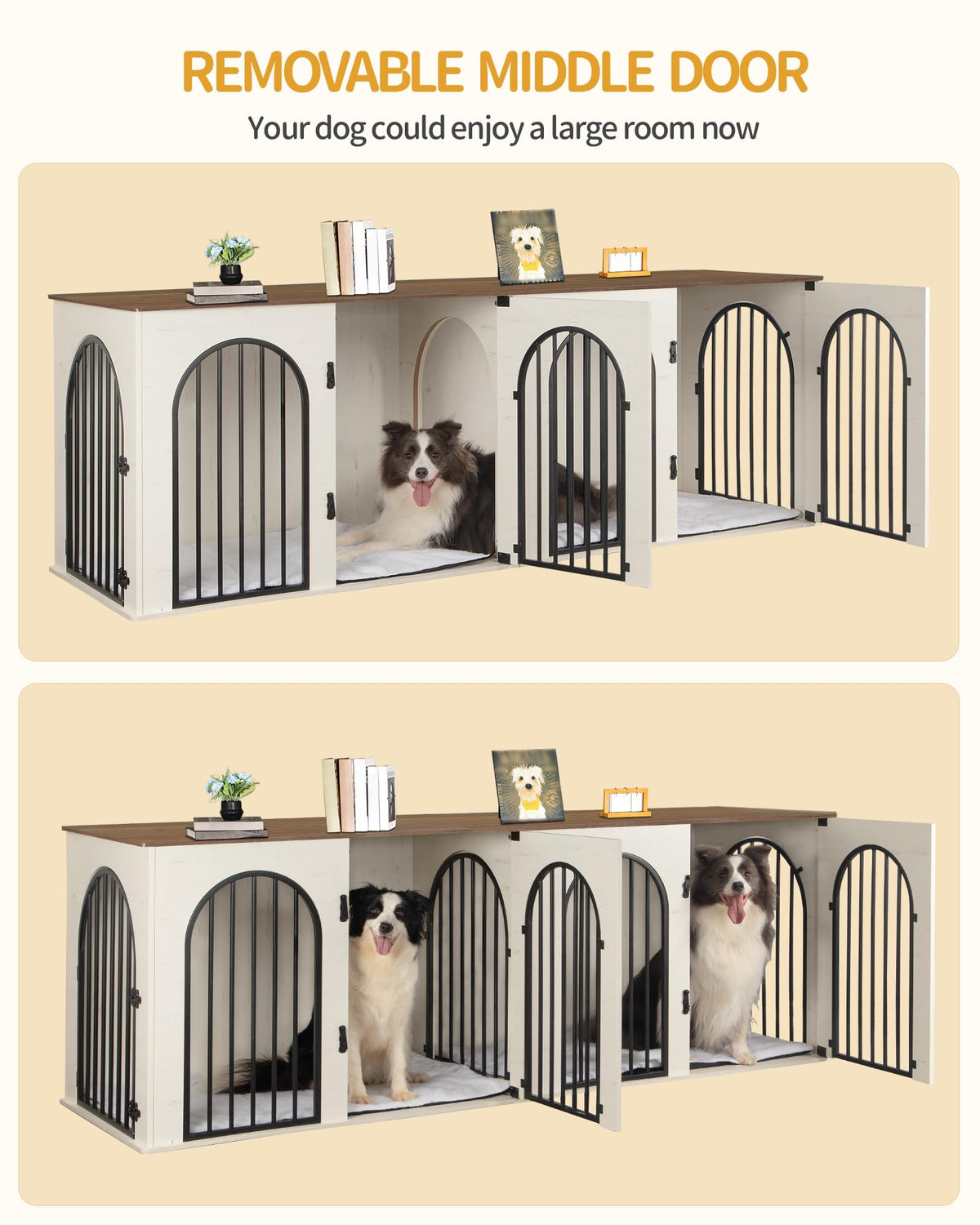 Double Dog Crate Furniture with Cushion H9451