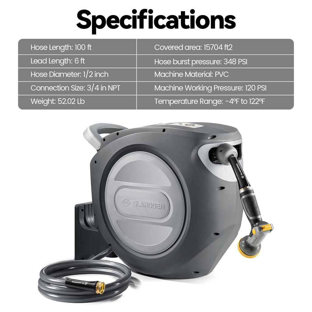 Retractable Garden Hose Reel 1/2 in x 100 ft Heavy Duty Wall Mount A739