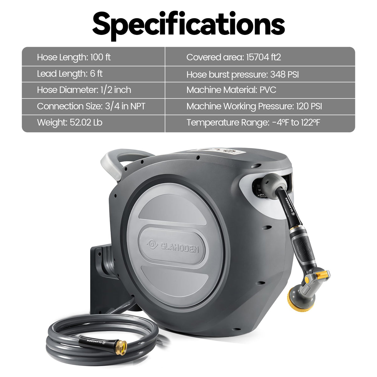 Retractable Garden Hose Reel 1/2 in x 100 ft Heavy Duty Wall Mount A739