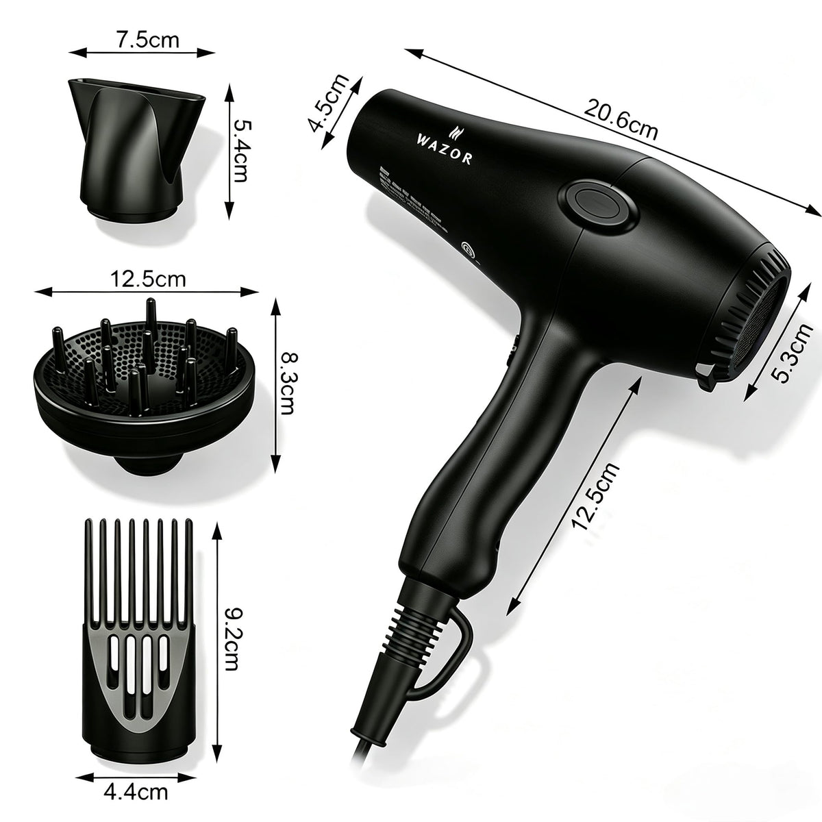 1875W Ionic Hair Dryer with Diffuser and Concentrator V9705