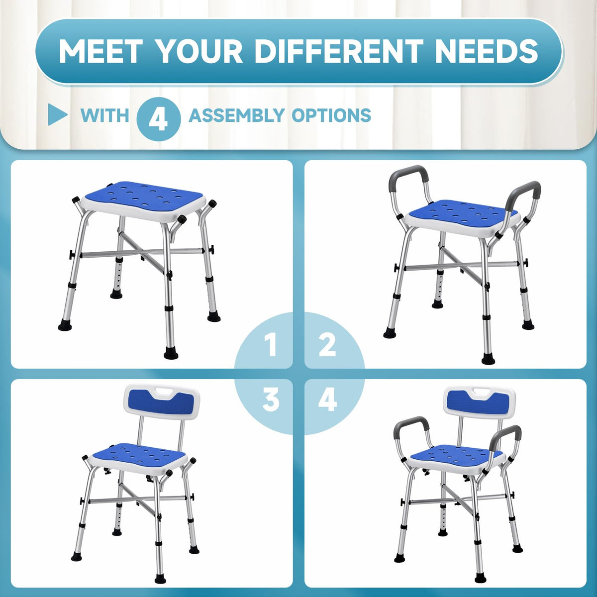 Adjustable Shower Chair with Arms and Back B365