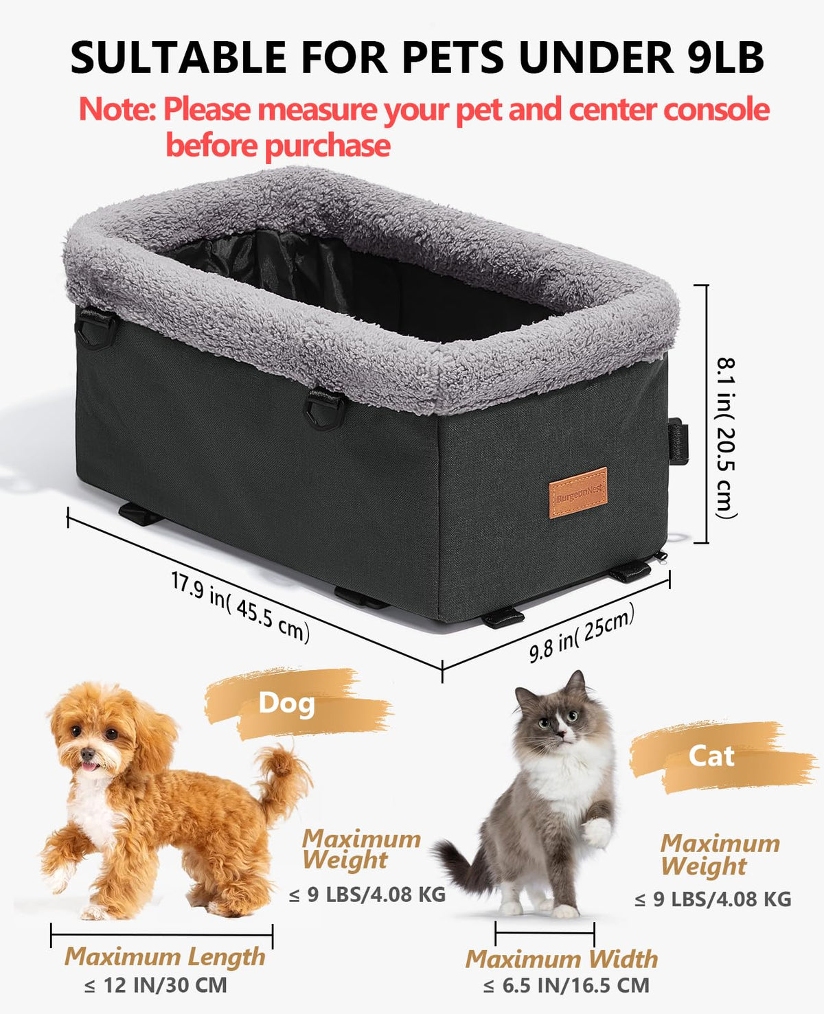 Center Console Dog Car Seat for Small Dogs up to 9 lbs, Grey L140541