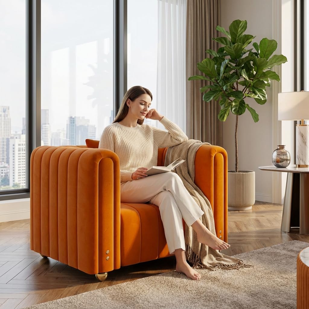 40" Orange Velvet Accent Chair with Gold Metal Legs N860112