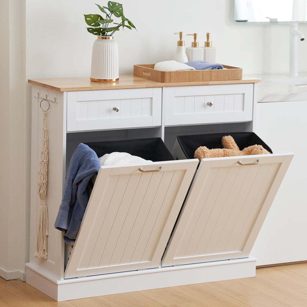 Double Tilt Out Trash Can Cabinet 2 X 13 Gallon with Storage B9871