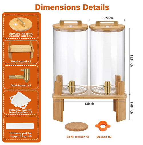 1.5 Gallon Glass Drink Dispenser with Wooden Stand K776