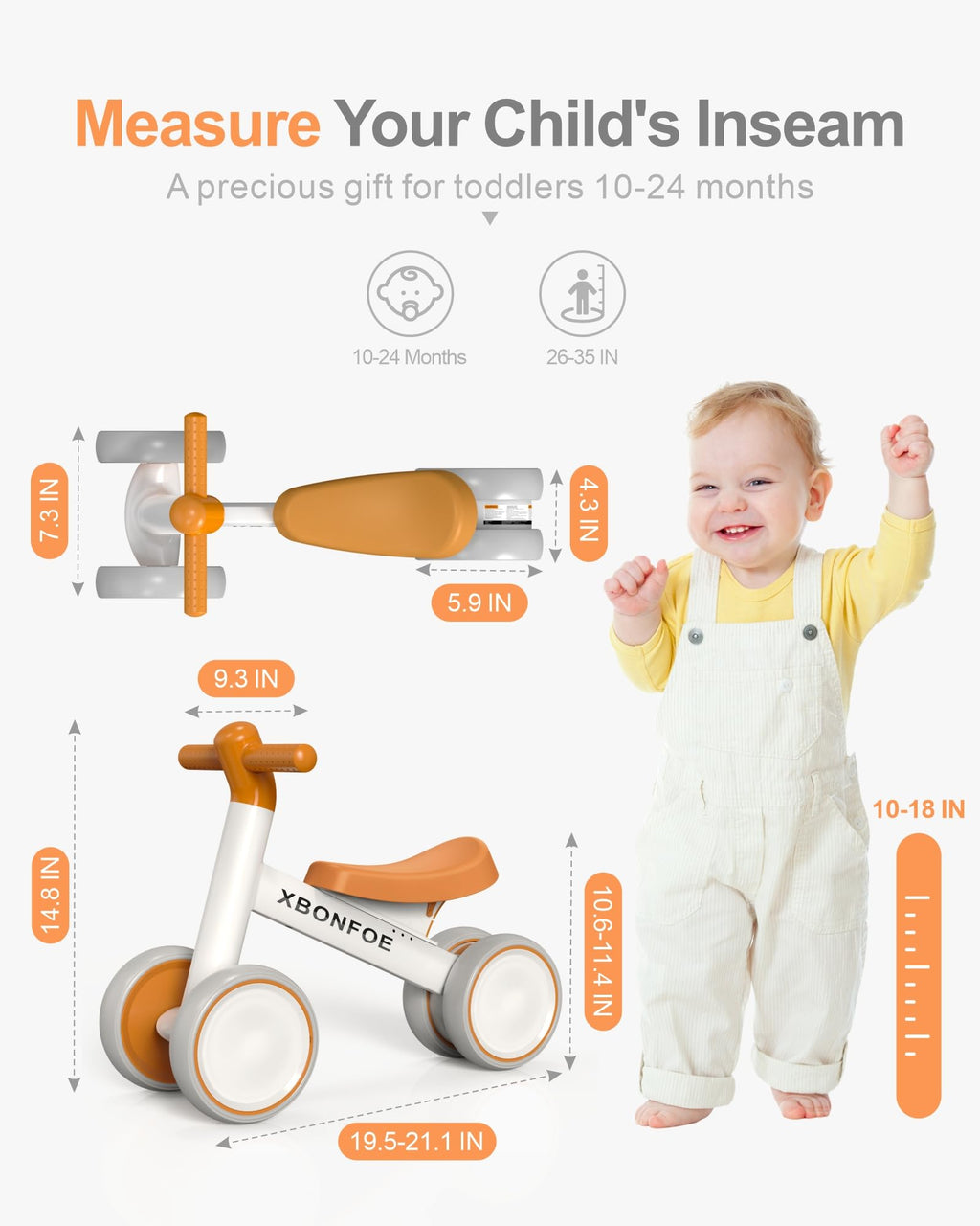 10-24 Month No Pedal Balance Bike with 4 Wheels C33098