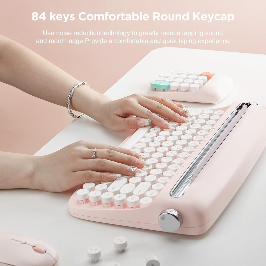 Wireless Retro Typewriter Bluetooth Keyboard Baby Pink Q358