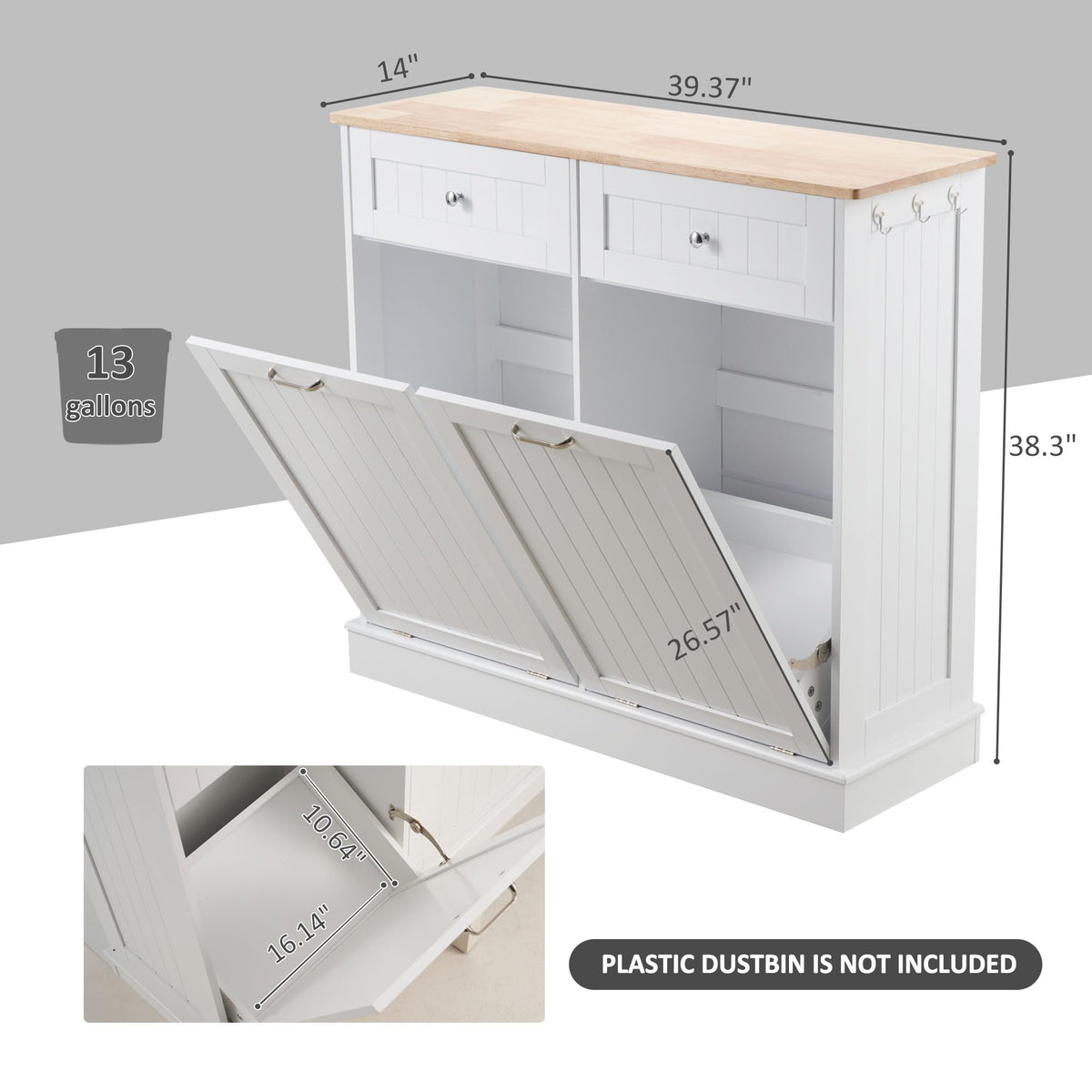 Double Tilt Out Trash Can Cabinet 2 X 13 Gallon with Storage B9871