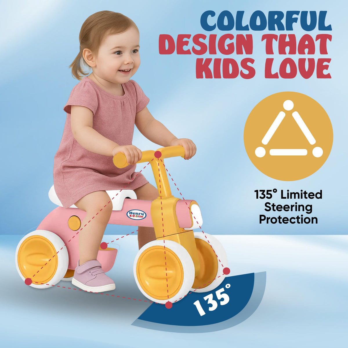 4 Wheel Toddler Balance Bike with Lights Music Soft Seat Pink P324957