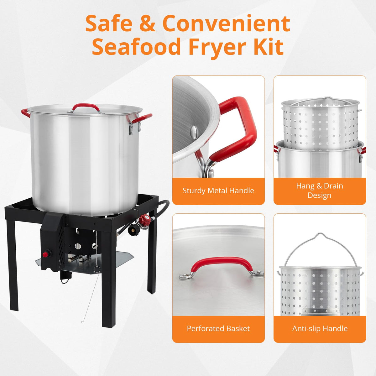 60QT Seafood Boil Pot with Strainer Basket and Propane Burner Stove L9898