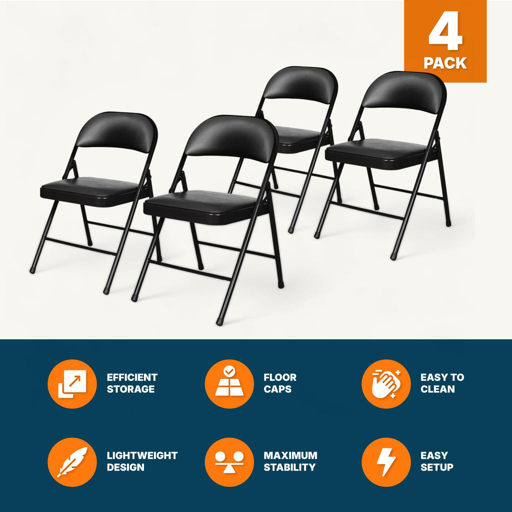 Black Vinyl Padded Steel Folding Chairs 4-Pack F2495