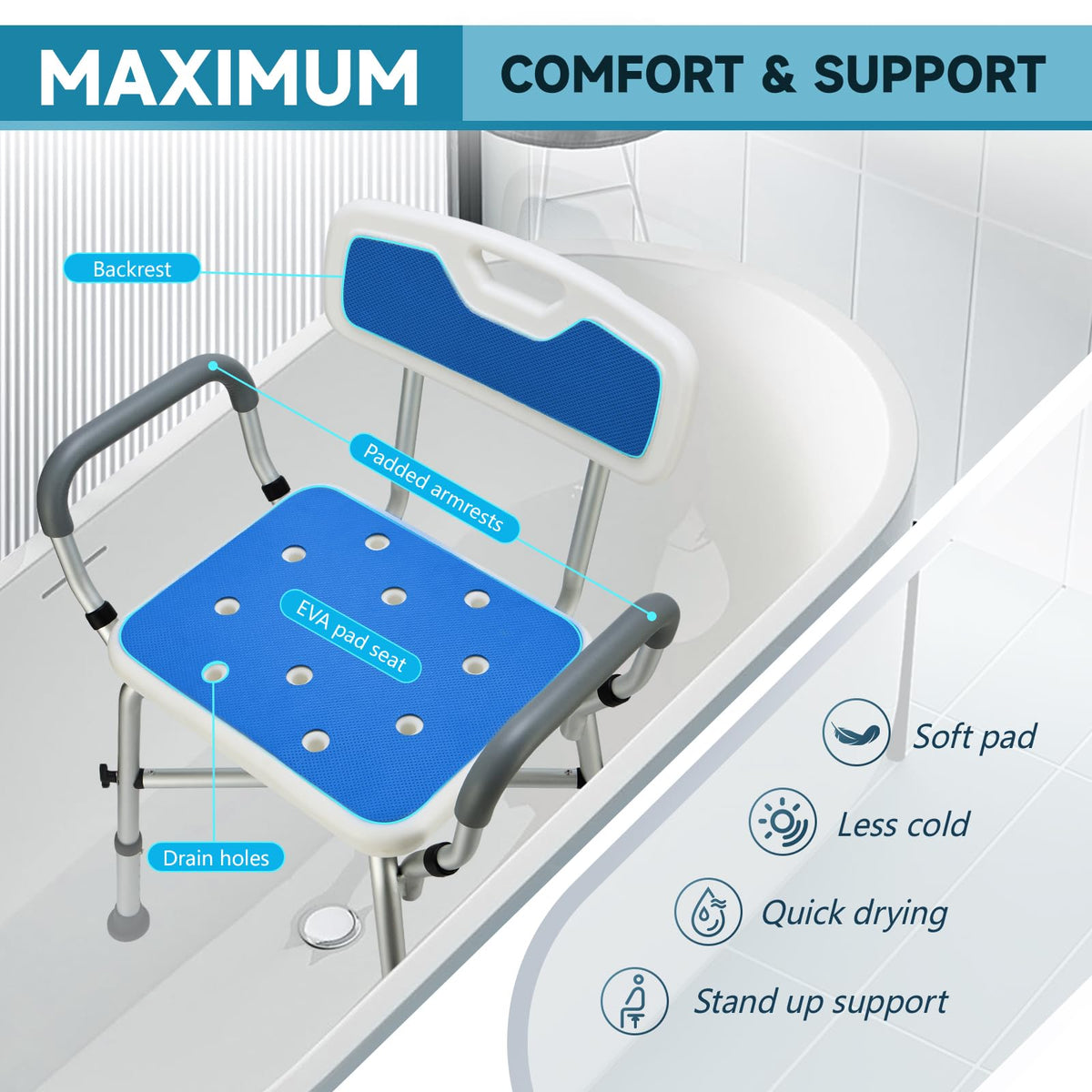 Adjustable Shower Chair with Arms and Back B365