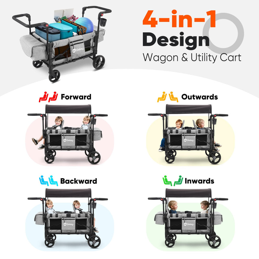 4-in-1 Wagon Stroller with Convertible Seats and Canopy F53744