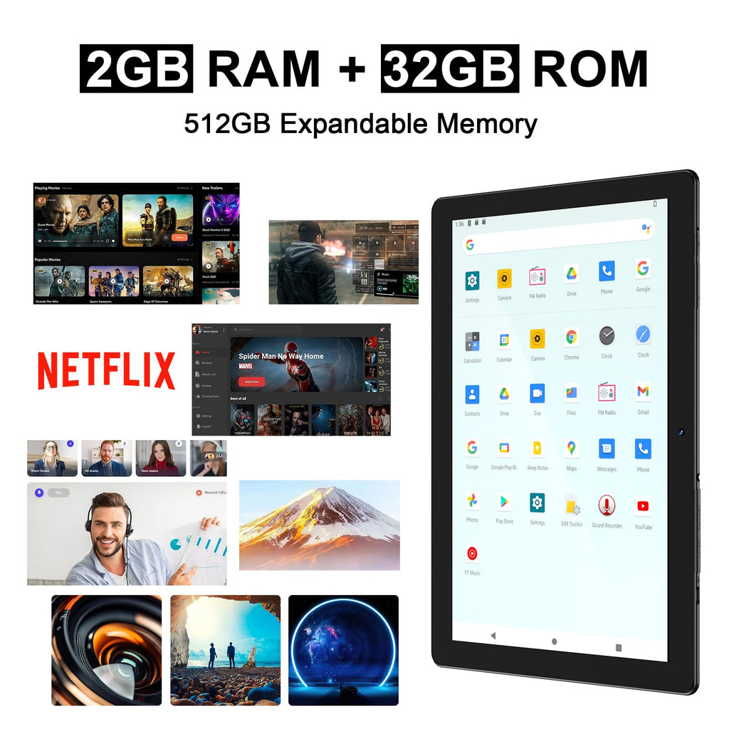 10 inch Android Tablet 32GB ROM 2GB RAM Quad-Core 6000mAh H302369