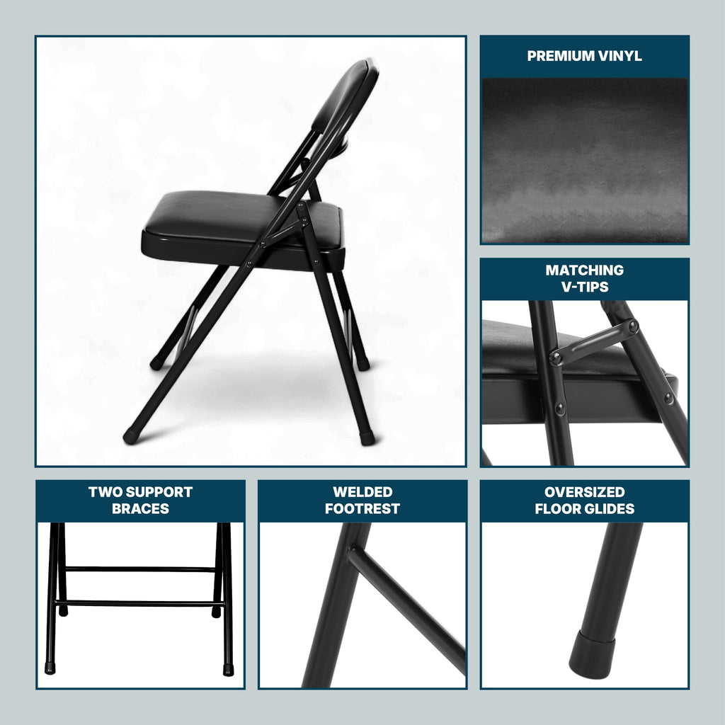 Black Vinyl Padded Steel Folding Chairs 4-Pack F2495