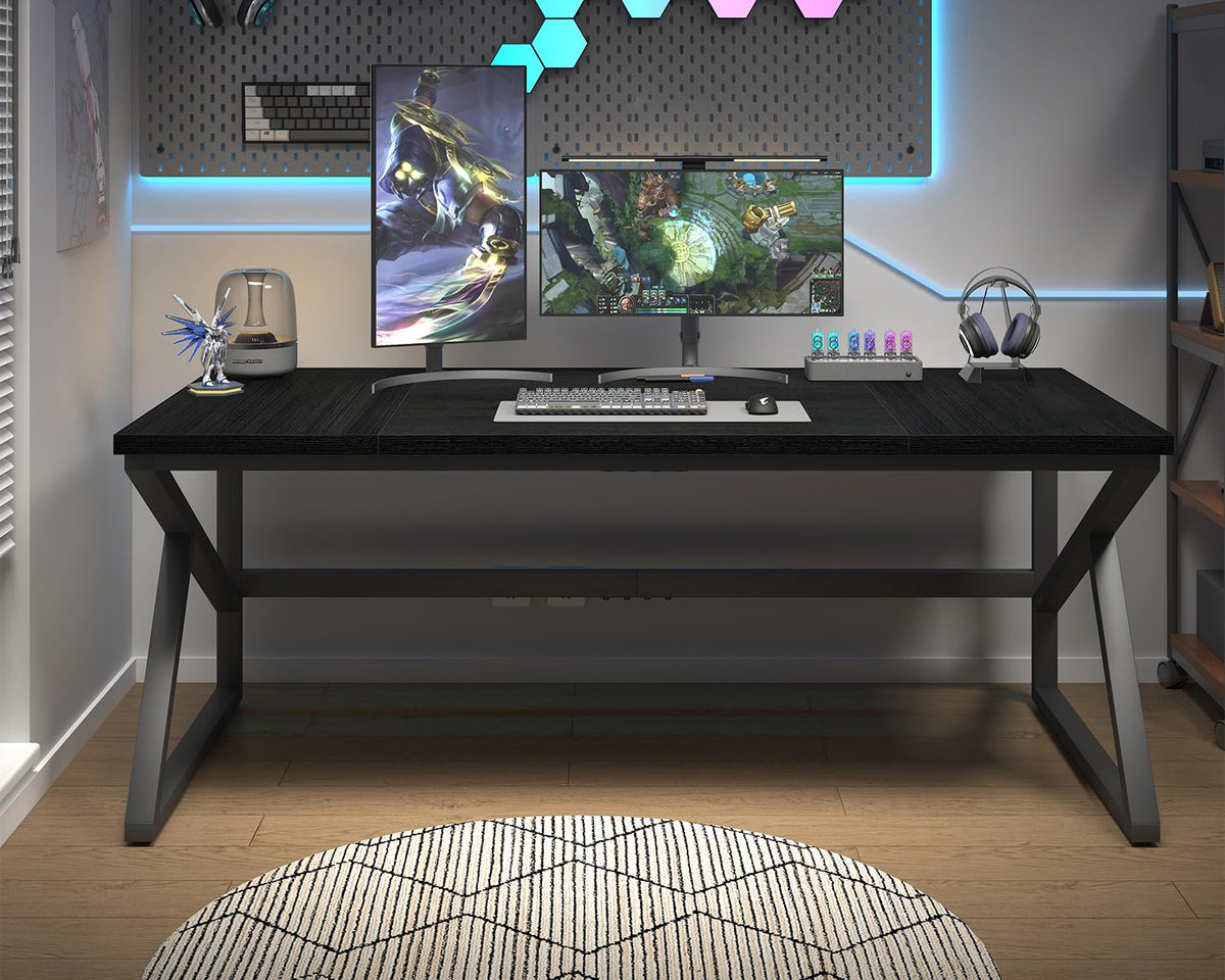 70 Inch Black Metal Wood Computer Desk X79368