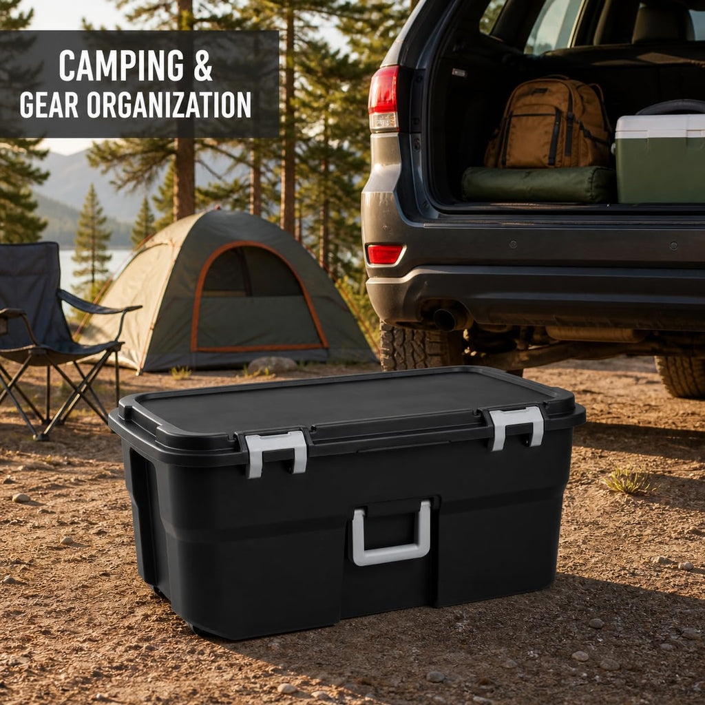 22 Gallon Black Plastic Wheeled Storage Trunk L165