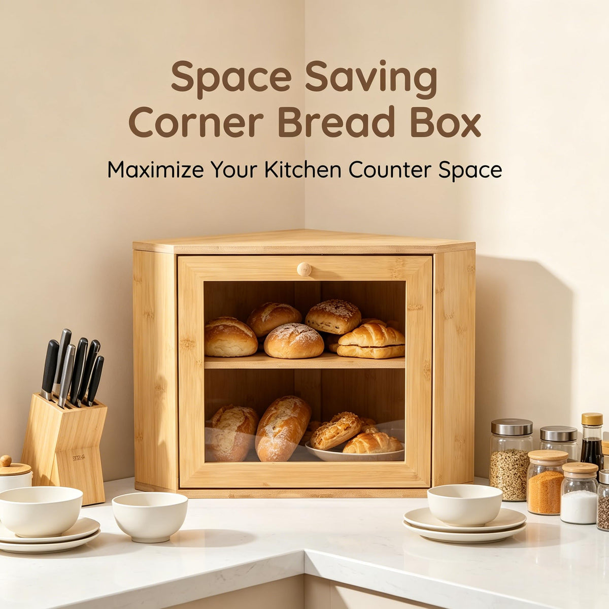 Bamboo 2 Tier Corner Bread Box B847