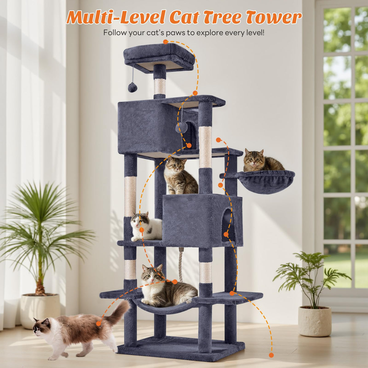 66 Inch Cat Tree Tower with Scratching Posts T5444