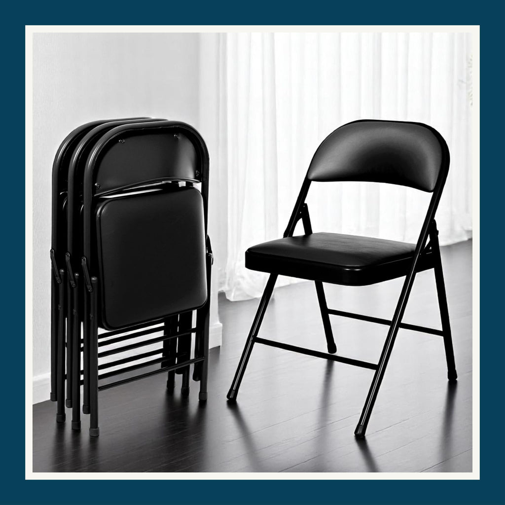 Black Vinyl Padded Steel Folding Chairs 4-Pack F2495