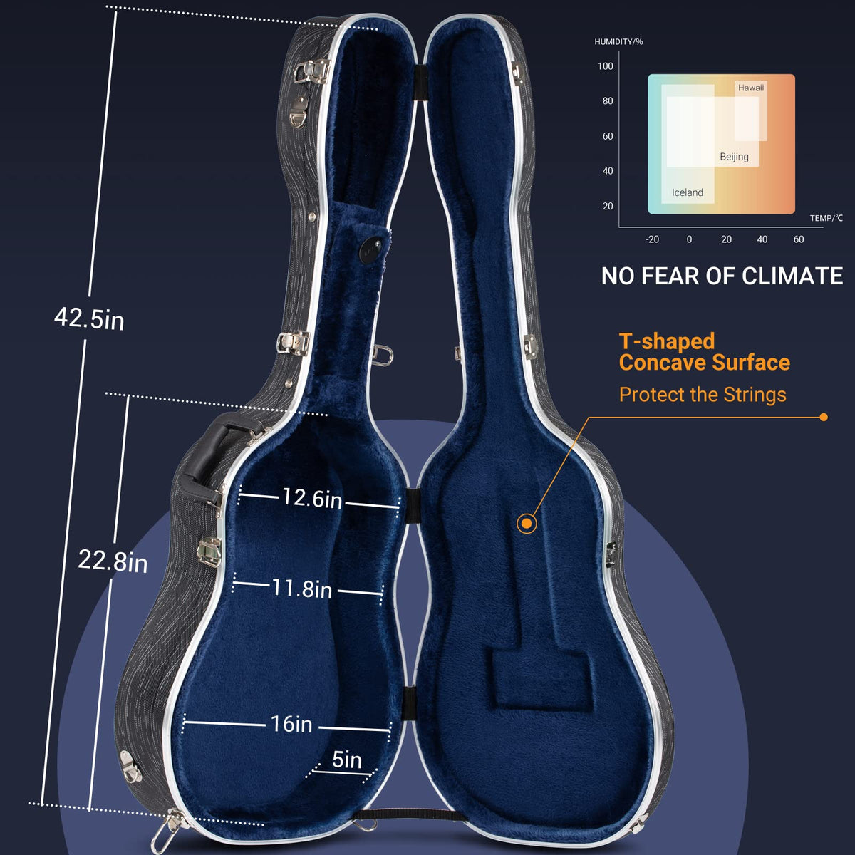 41 Inch ABS Hard Acoustic Guitar Case Black D60017