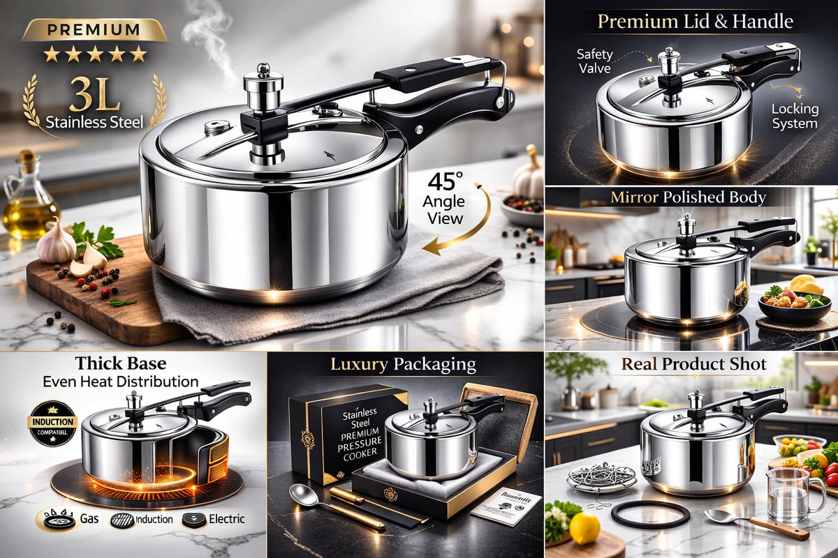 3 Litre Triply Stainless Steel Pressure Cooker E68006