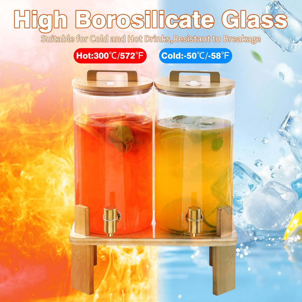 1.5 Gallon Glass Drink Dispenser with Wooden Stand K776