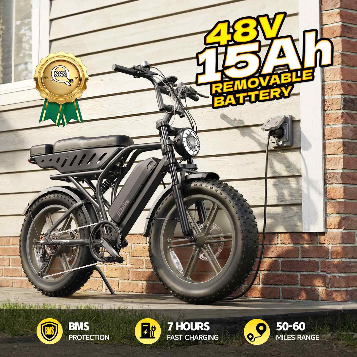 Electric Bike 48V 15Ah Battery 20"x4" Fat Tire F2359