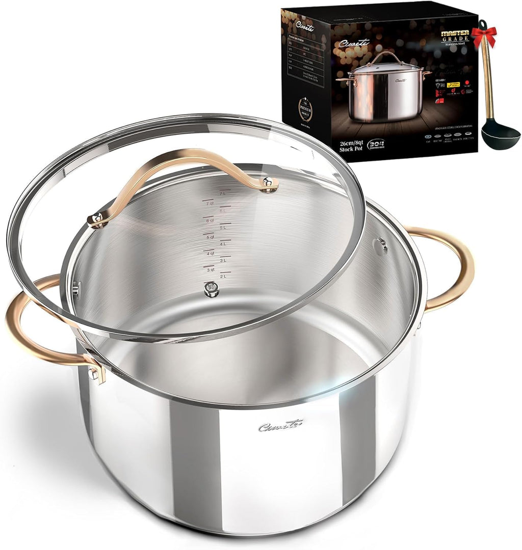 8 Quart 3 Ply Stainless Steel Stock Pot with Lid M554