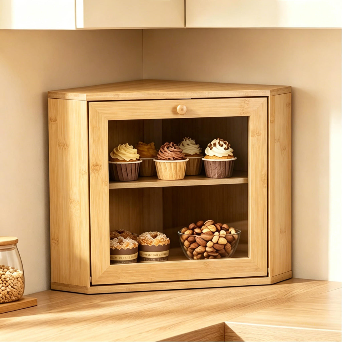 Bamboo 2 Tier Corner Bread Box B847