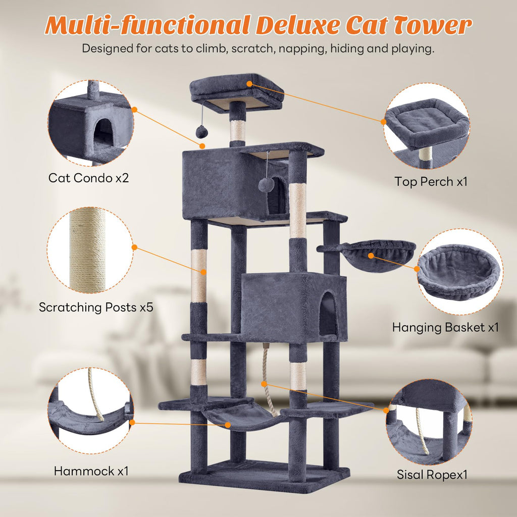 66 Inch Cat Tree Tower with Scratching Posts T5444