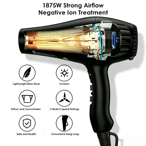 1875W Ionic Hair Dryer with Diffuser and Concentrator V9705