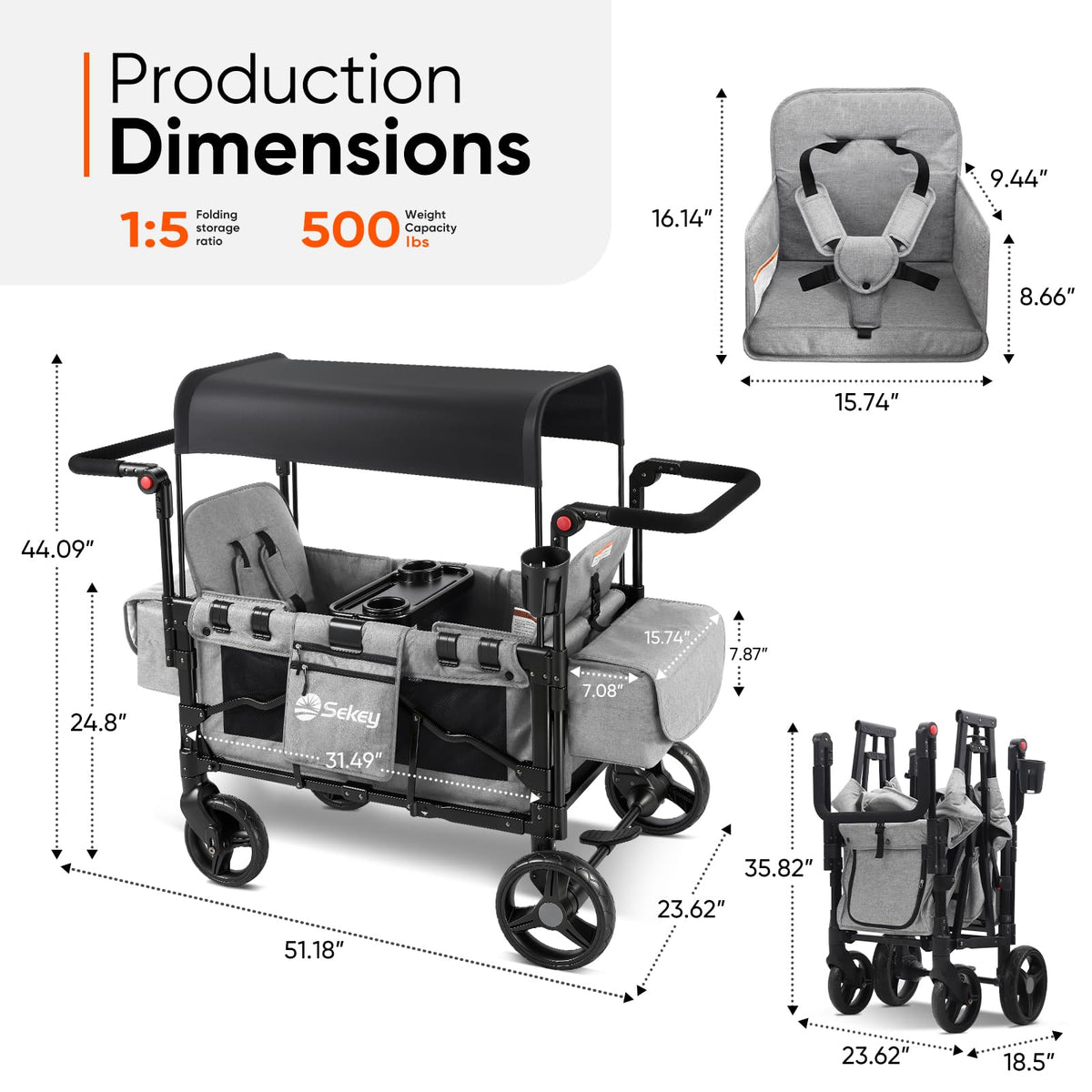 4-in-1 Wagon Stroller with Convertible Seats and Canopy F53744
