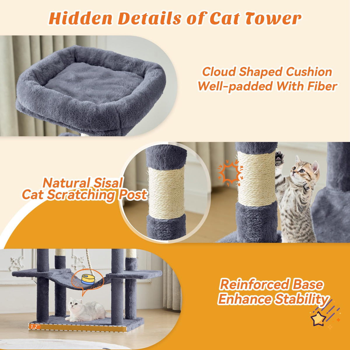 66 Inch Cat Tree Tower with Scratching Posts T5444