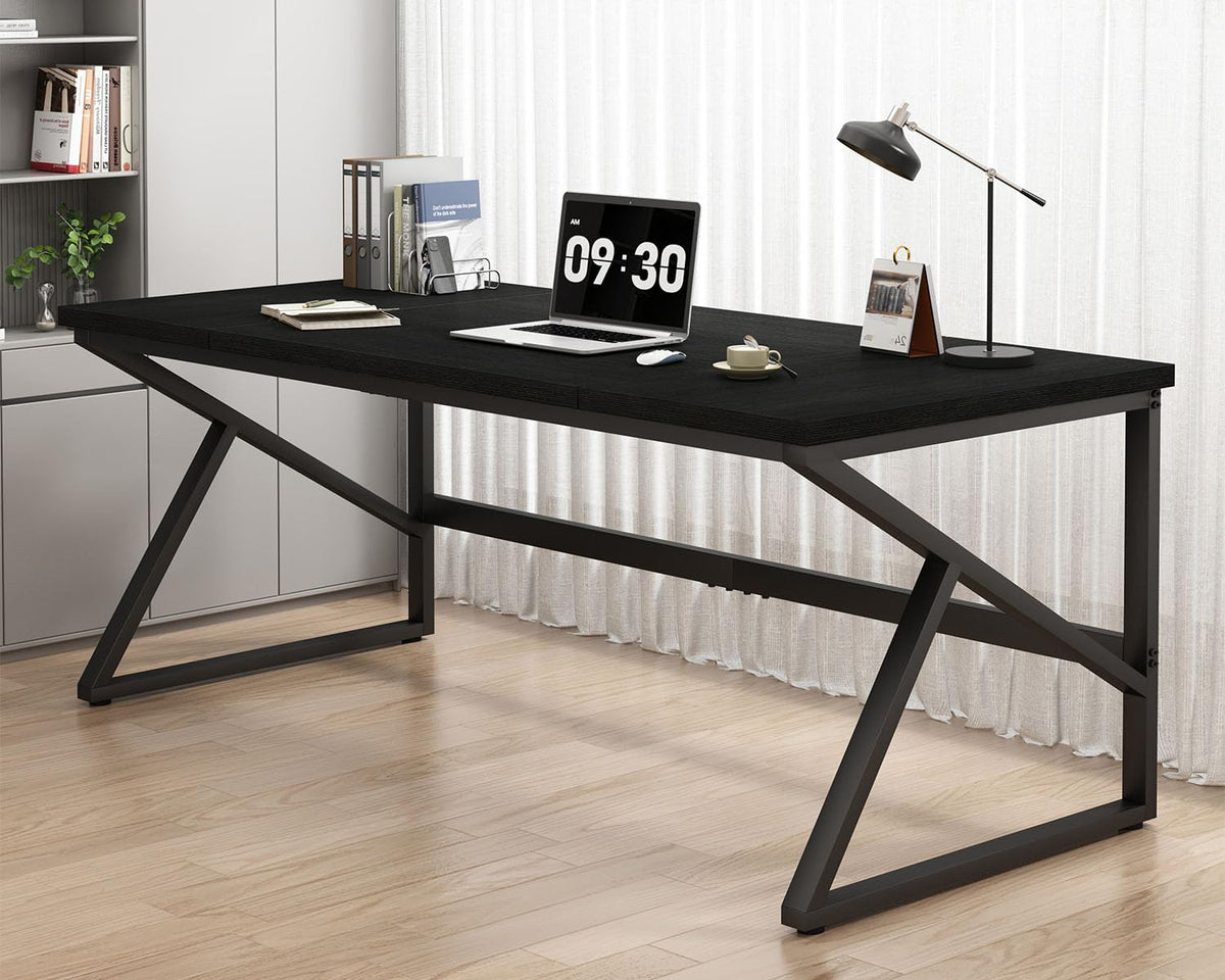 70 Inch Black Metal Wood Computer Desk X79368