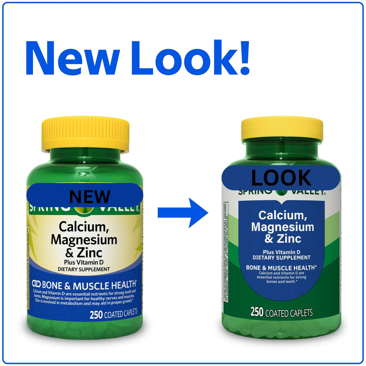 Calcium Magnesium Zinc Vitamin D3 Dietary Supplement 250 Coated Caplets F18956