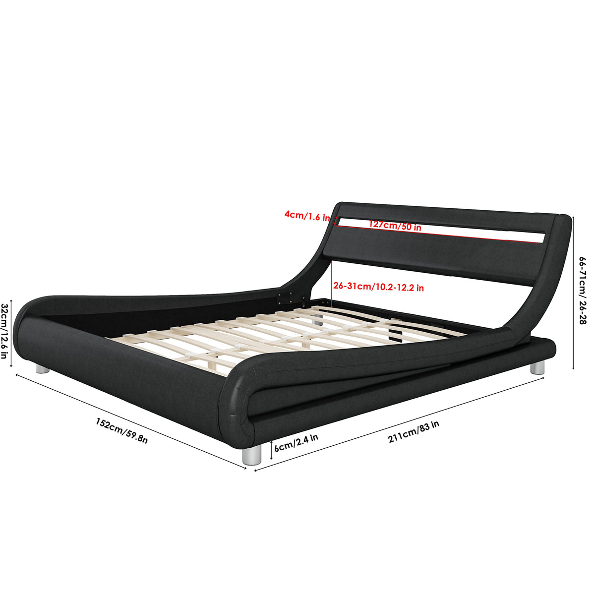 Black Upholstered Full LED Platform Bed Frame with Headboard D368407