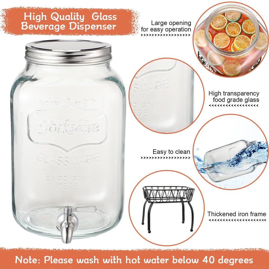 2 Pack 2 Gallon Glass Drink Dispenser with Stand R9540