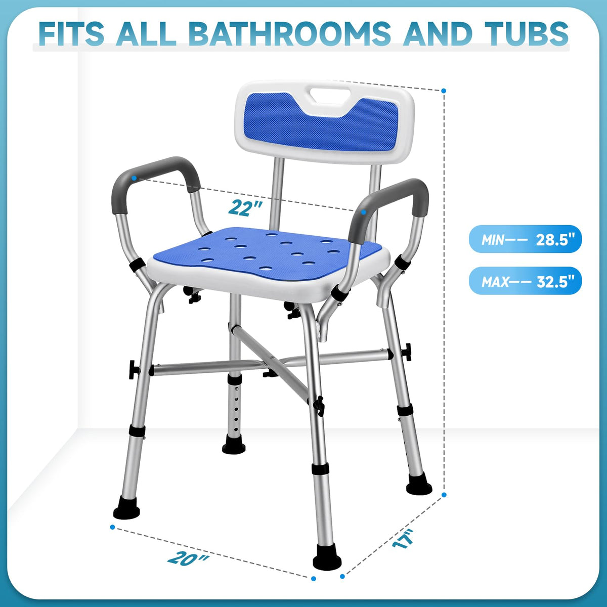 Adjustable Shower Chair with Arms and Back B365