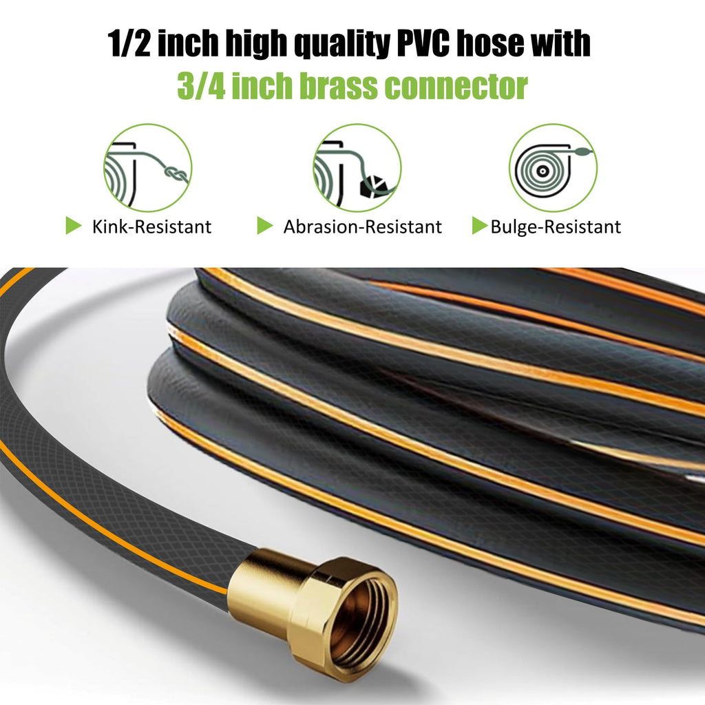 Retractable Garden Hose Reel, 1/2 in x 100 ft Wall Mounted Heavy Duty with 9 Patterns Nozzle Y42944