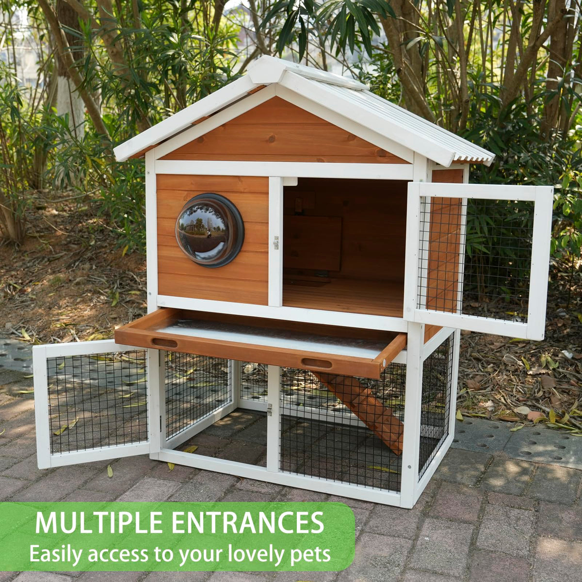 2-Tier Wooden Rabbit Hutch with Viewing Window H783