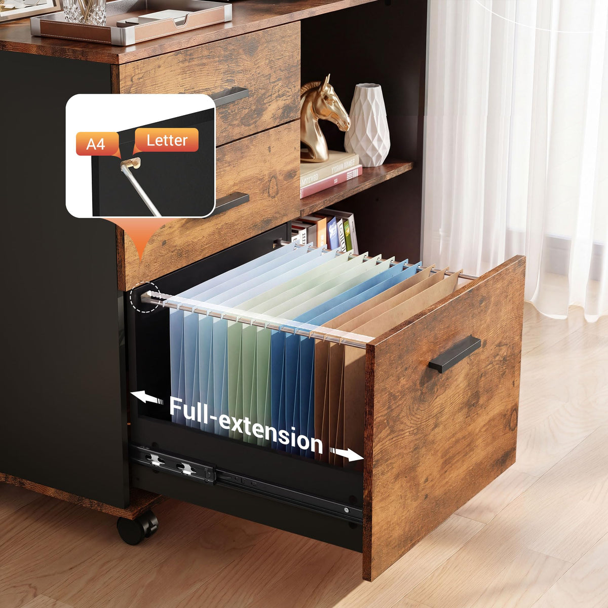3 Drawer Wood File Cabinet with Storage Shelf D7611