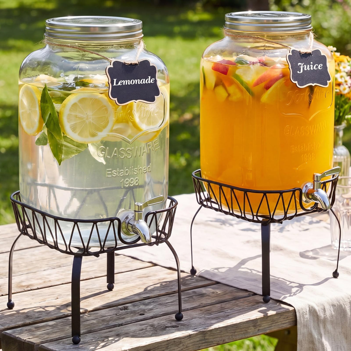 2 Pack 2 Gallon Glass Drink Dispenser with Stand R9540