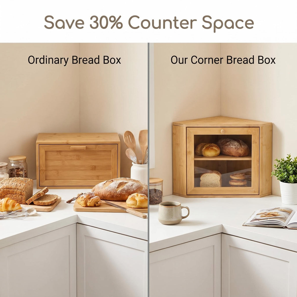 Bamboo 2 Tier Corner Bread Box B847