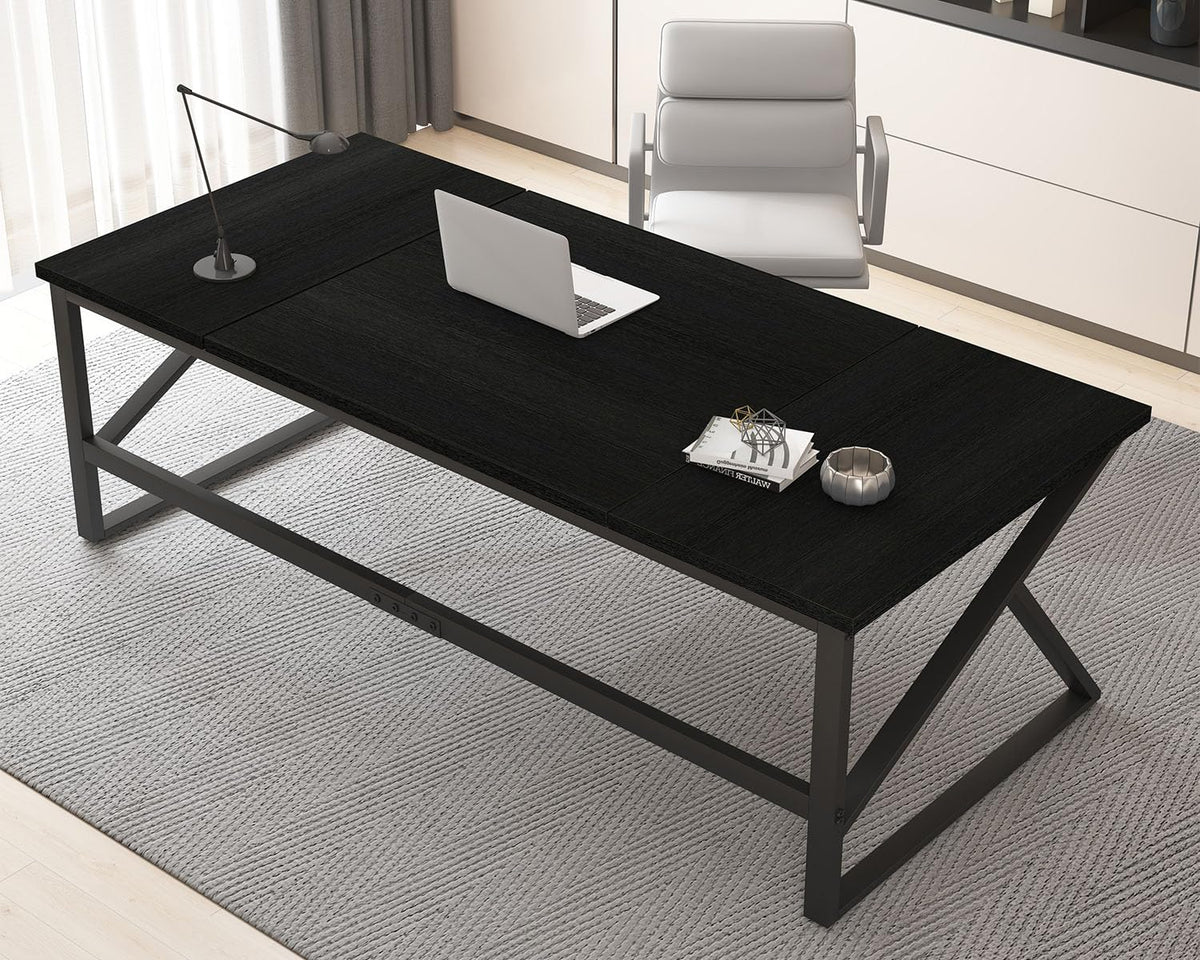 70 Inch Black Metal Wood Computer Desk X79368