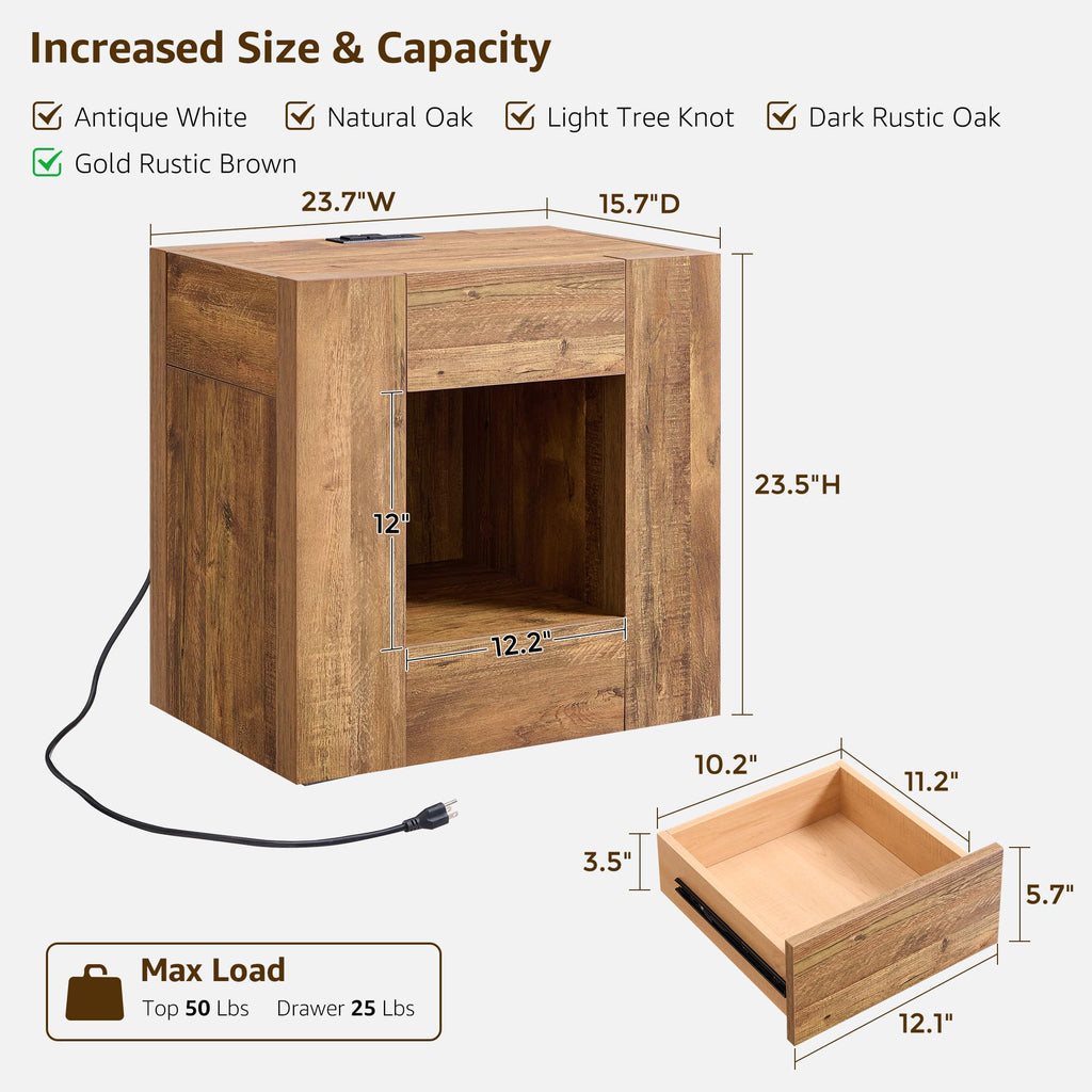 24" Nightstand Set of 2 with Drawer and Storage Shelf Y4836