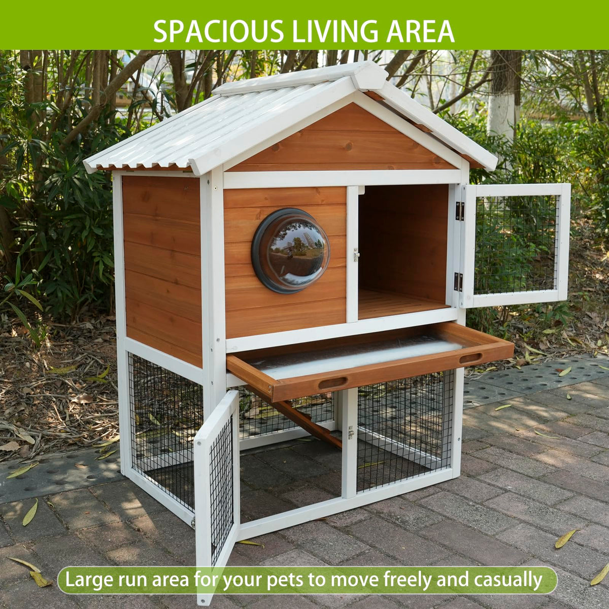 2-Tier Wooden Rabbit Hutch with Viewing Window H783
