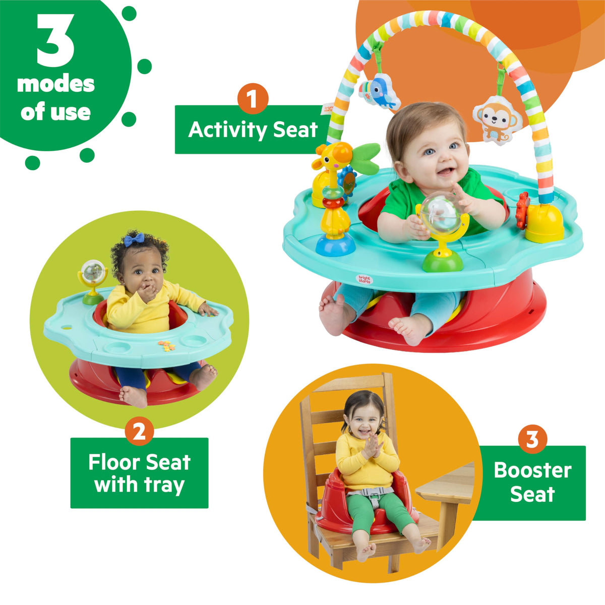 3-in-1 Baby Activity Seat with Toys, Snacking Tray, Booster Seat D362