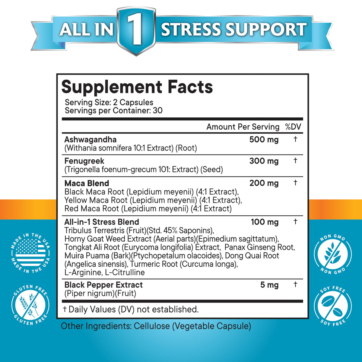 Ashwagandha Maca Root Fenugreek Tongkat Ali Ginseng 120 Count Supplement D376811