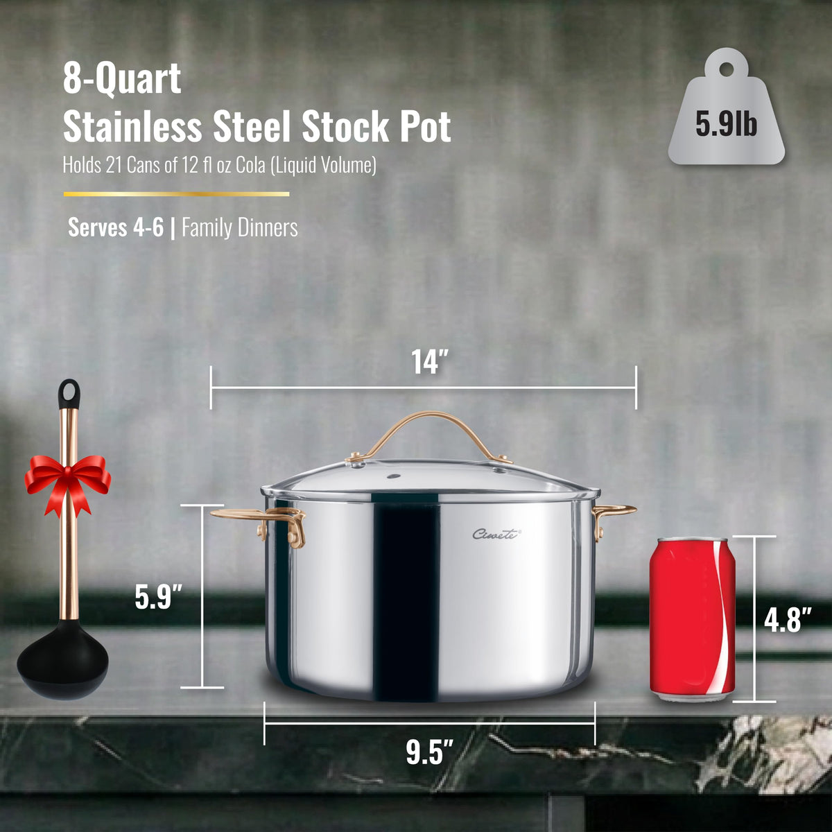 8 Quart 3 Ply Stainless Steel Stock Pot with Lid M554